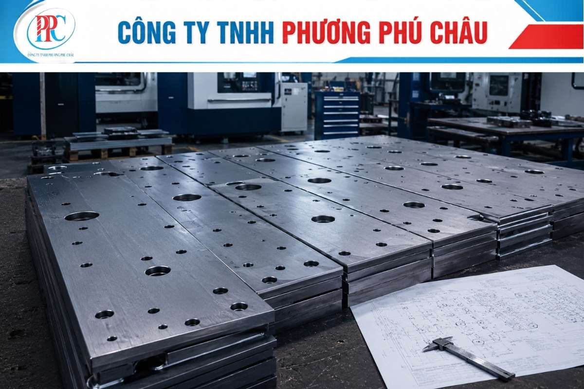 Bản vẽ gia công đột lỗ thép tấm CNC cần thể hiện đường kính và khoảng cách tâm lỗ