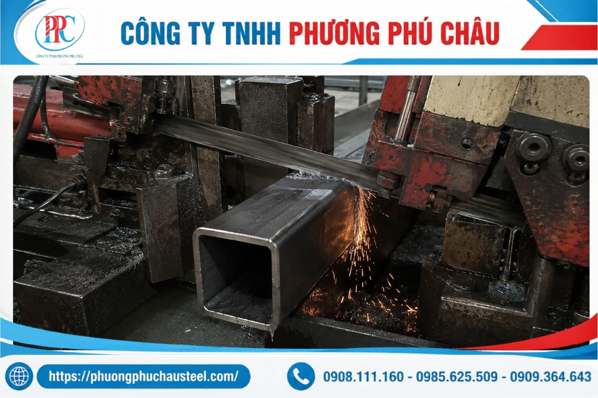 Cắt và đột lỗ thép hộp theo bản vẽ kỹ thuật