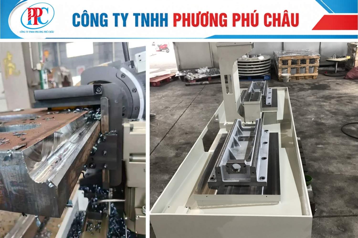 Cấu tạo bệ máy thép tấm với gân gia cường và lỗ bu lông neo